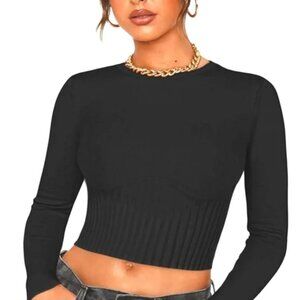 House of Harlow 1960 Sculpt Waist Cropped Sweater Top Black Size XS